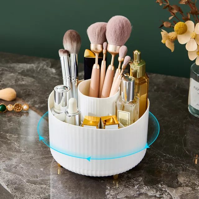 360°Rotating Makeup Brush Storage Box Portable Desktop Cosmetic Organizer