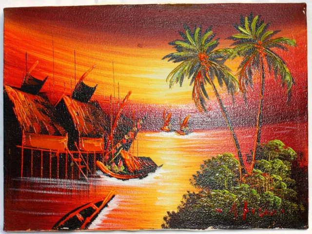 Fischerdorf Gemälde Bali Bild Malerei Fischer Dschungel Sonnenuntergang Asien