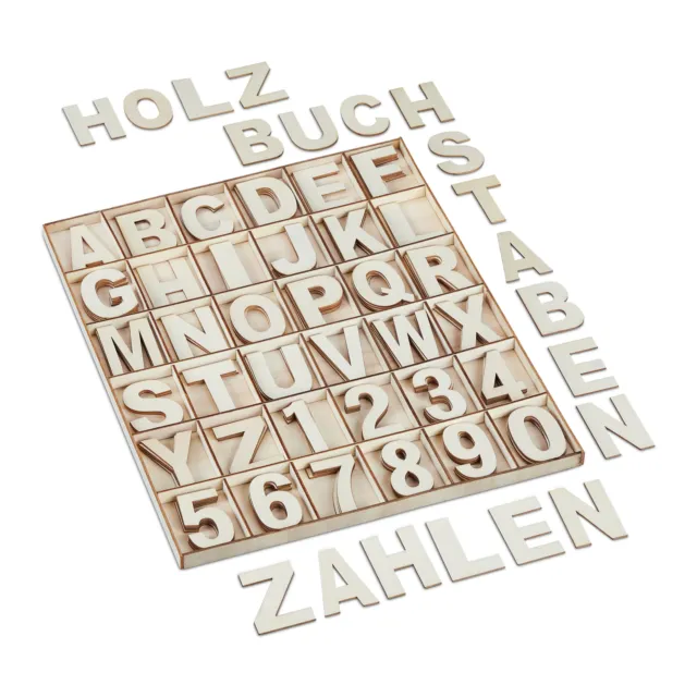 Holzbuchstaben Holzzahlen 144 tlg Set Bastelbuchstaben Alphabet Deko Buchstaben