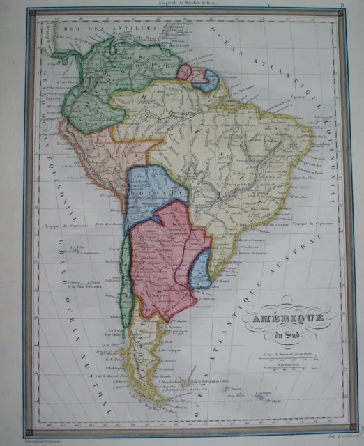 1850 Original Map Brasil Argentina Patagonia Peru Bolivia Chile Colombia Ecuador