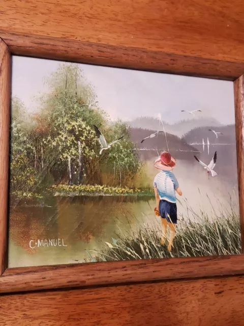 2 C. MANUEL Original Vintage Signed Child Fishing River Oil Painting Art  Nature £86.36 - PicClick UK