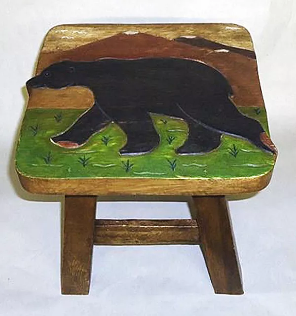 Big Bear Wood Footstool - Black Bear Foot Stool