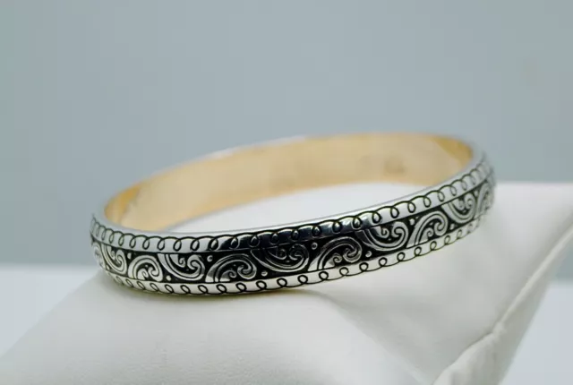 Sterling Silver Stunning Art Deco Pattern Bangle Bracelet   8.9" #Fmk977