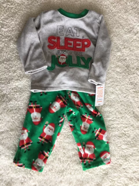 NWT Carters Baby Boy Christmas Santa Holiday Fleece 2 Piece Pajama Set 12 Months