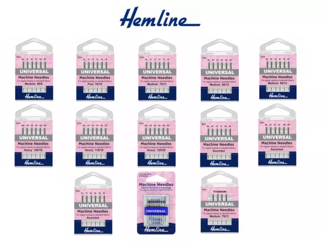 Hemline Klasse Universal Sewing Machine Needles - All Sizes - Medium Fine Heavy