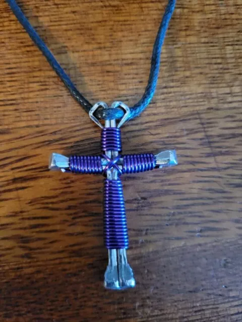 Horseshoe Nail Disciple Cross Necklace (Purple) Buy 3 Get 1 FREE!! Hand Made
