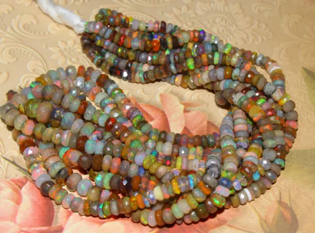 AAA Natürlich Äthiopische Multi Opal Facettiert Rondell Perlen Edelstein 5-6mm