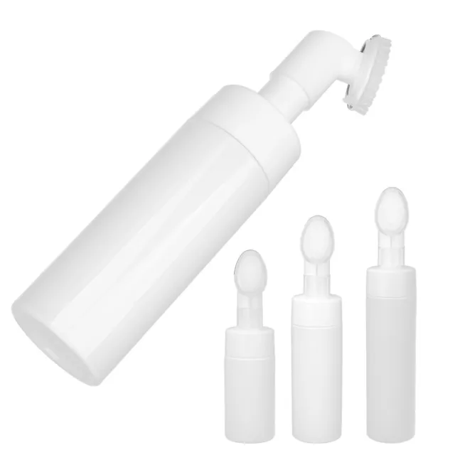 White Facial Cleanser Foaming Bottle Silicone Brush Refillable Empty Mousse Foam