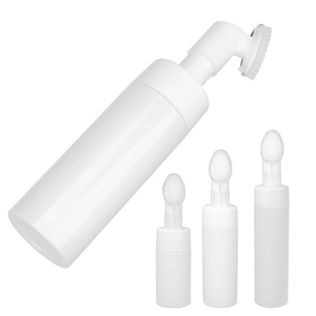 White Facial Cleanser Foaming Bottle Silicone Brush Refillable Empty Mousse Foam