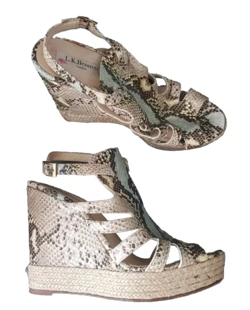 LK BENNETT Wedge Sandal Shoes 6.5 uk 40 eu Snakeskin Leather