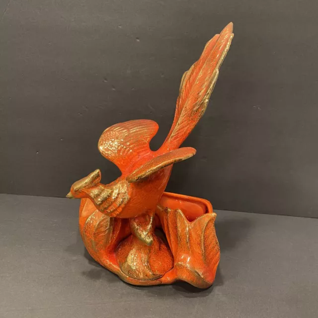 MCM VTG 16" Ceramic Rising Phoenix Bird Figurine Orange Gold Planter Statue Rare