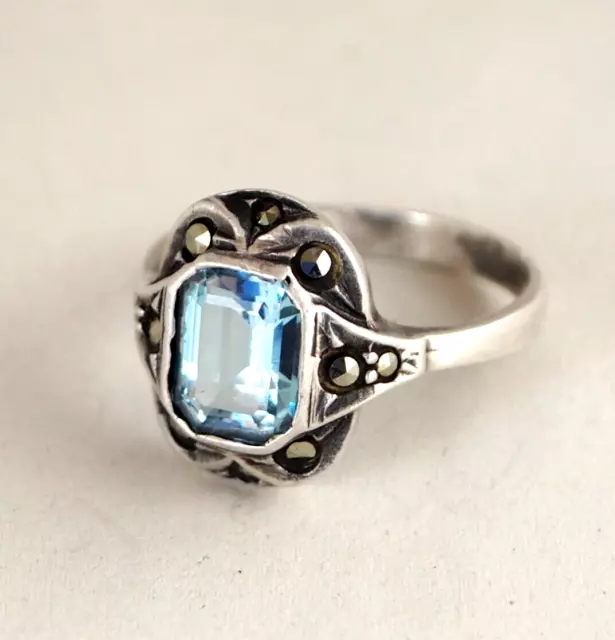 ART DECO AQUAMARIN-RING ;935 STERLINGSILBER GRÖSSE 53,RINGKOPF 1,5x1,2 cm,H0,5cm