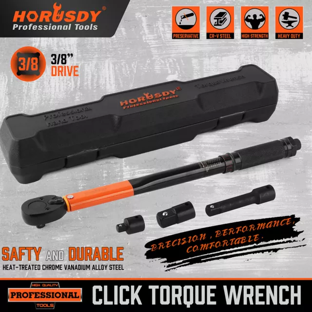 HORUSDY 4Pc 3/8" Drive Click Torque Wrench Ratchet Socket with Adaptor Extension