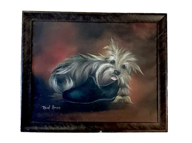 Brussels Griffon oil painting vintage Artist Keith Adams vintage 22 1/2”  framed