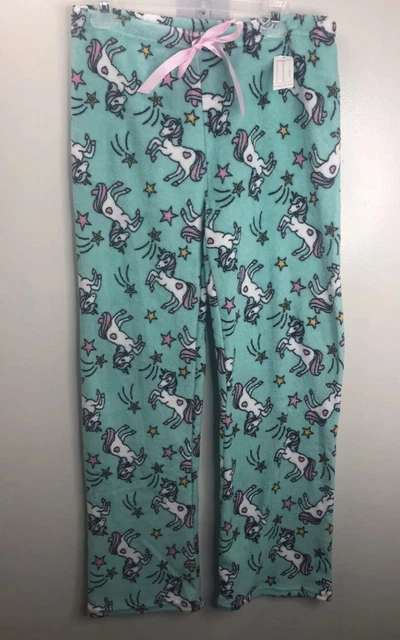 New Bobbie Brooks Super Soft  Lounge Pajama Pants Size L Green With Unicorns (dd