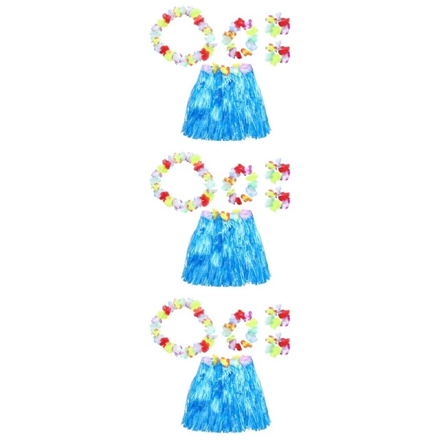 3 pz Gonna Hula verde genitore-bambino M hawaiana festa ghirlanda danza Leis