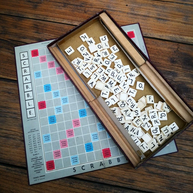 VINTAGE SCRABBLE BOARD Game by Spears 1950s Plastic Tiles Wooden