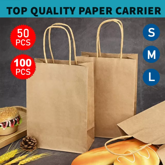 Bulk Kraft Paper Bags Gift Shopping Carry Craft Brown Retail Bag with Handles