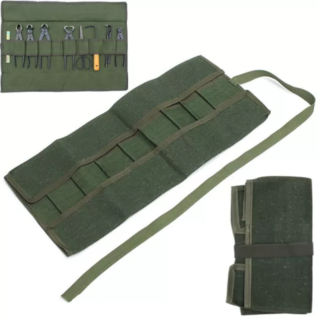 Green Canvas Bonsai Tool Storage Package Roll Bag Tool Organizer Case