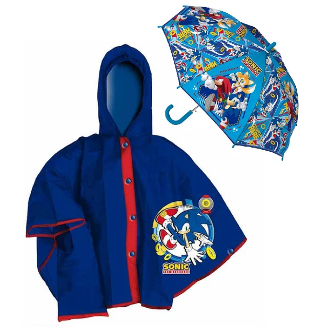 Set Pioggia Mantellina + Ombrello Sonic 4/5 Anni Bambino - Sn4389Mc+Sn4387Mc