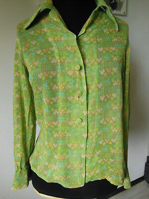 PUR VINTAGE chemisier vert motif transparent col typé epoque taille 38? B17