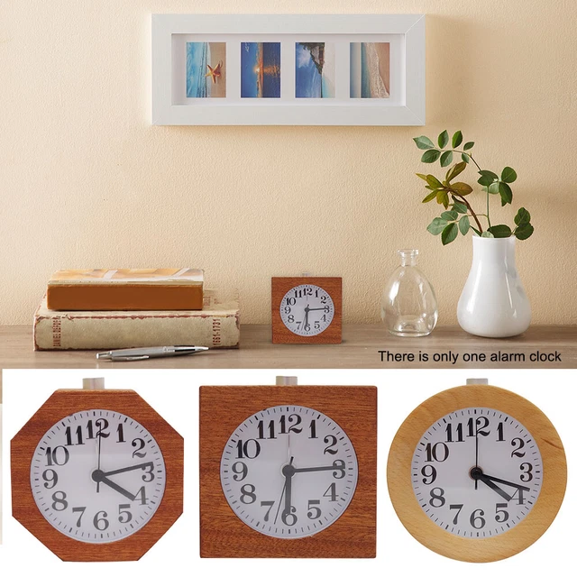 Silent Alarm Clock Snooze Function Bedside Wooden Analog Night Light Accurate