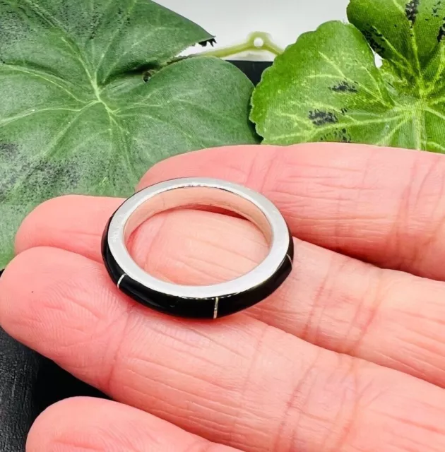 Taxco Mexico  Black Onyx Band Ring 925 Sterling Silver  size 7