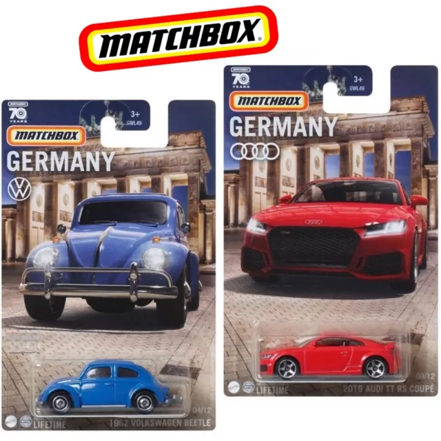 Matchbox Germany 1:64 Die Cast Car 70 Years 1962 Vw Beetle 2019 Auti Tt Rs Gwl49