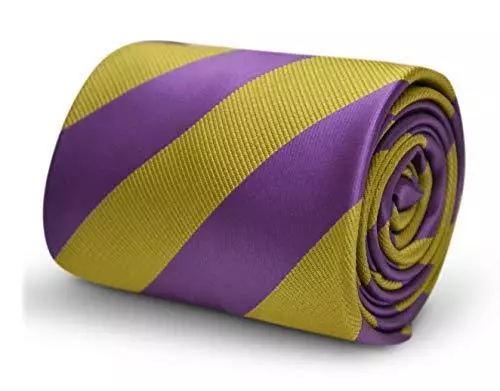 Frederick Thomas gold mustard yellow and purple barber striped tie