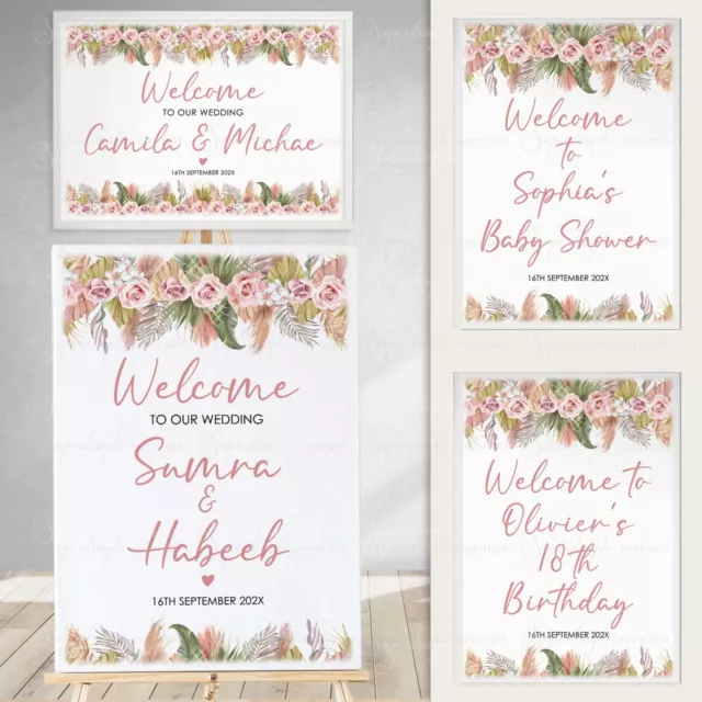 Birthday Party Signs 18 21 60 Baby Shower Personalised Wedding Pink Rose  Gold A2