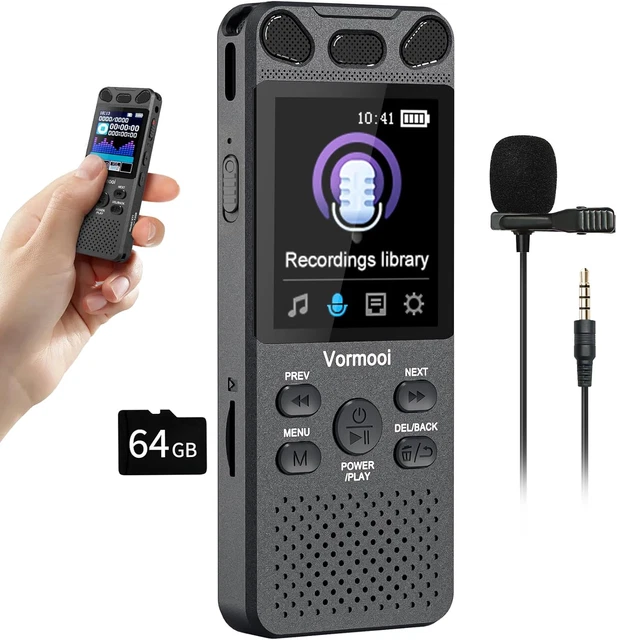 Registratore Vocale 64 GB Con USB-C – Mini Audio Ricaricabile, Schermo A Colori 1,44” – Per Riunioni E Interviste