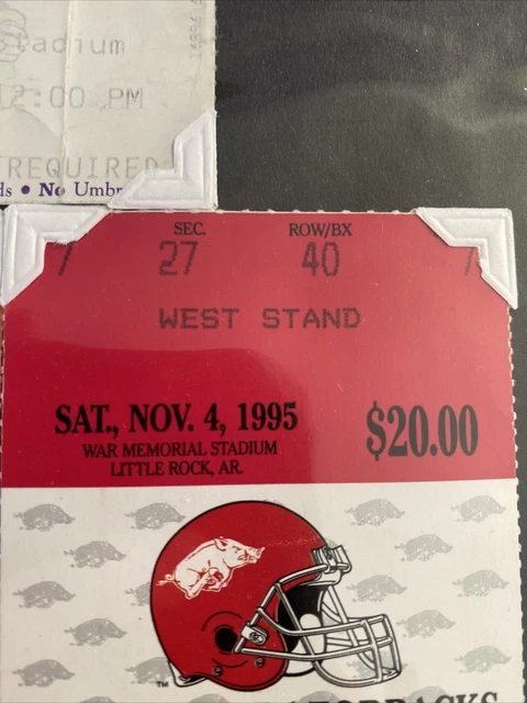 1995 Arkansas Razorbacks Vs. Mississippi State Full Unused Football Ticket 11/4 2