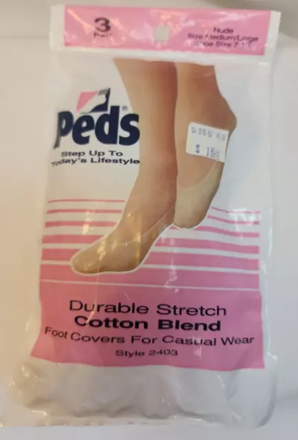 Peds Cotton Blend Foot Covers, Nude, Size Medium/Large, 3 Pair, New