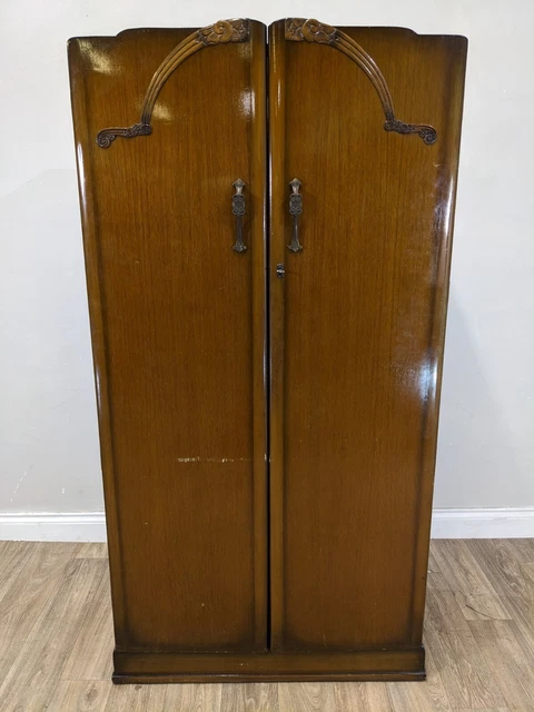 WARDROBE Double 2 Door 6 Shelf Vintage Mahogany  Hanging Rail Mirrored