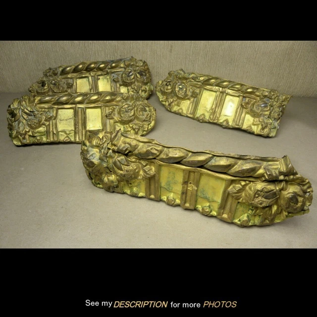 2 Pair Antique Victorian Brass Curtain Tiebacks Rope and Nuts