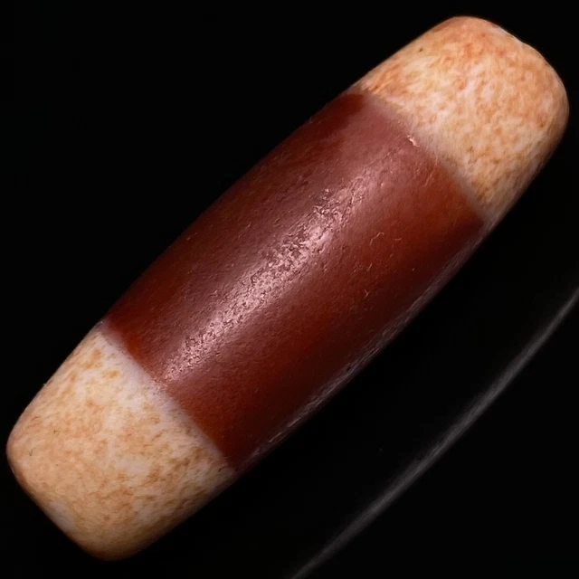 Ancient Tibetan DZI Beads Old Agate Red Stripe Totem Amulet Pendant GZI 39×13mm