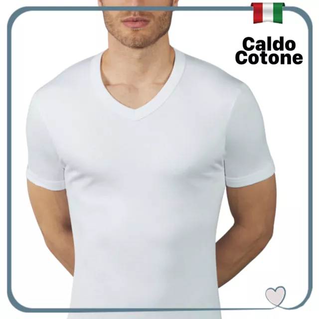 Maglia Intima Uomo COTONE FELPATO Caldo Scollo a V Intimo INVERNALE Maglietta da