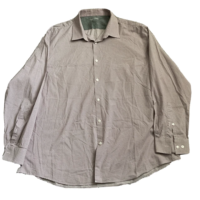 Camicia abbottonata Calvin Klein da uomo XL 17"" colletto aderente manica lunga geometrica