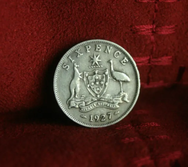 1927 Sixpence Australia Rare Silver World Coin KM25  6 Pence