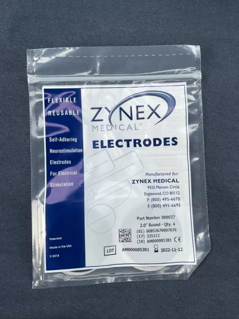 NEW Pack of 4 ZYNEX MEDICAL Electrodes 2" Round Pads Reusable #300027 SelfAdhere