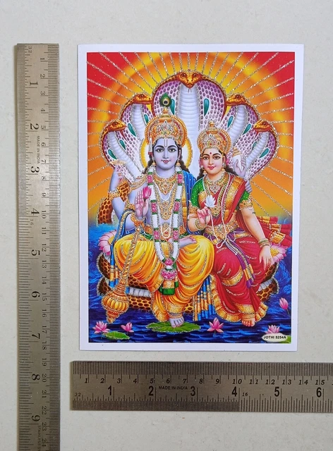 LORD VISHNU WITH Devi Lakshmi Poster 5x7 Inches Glitter On Paper 6