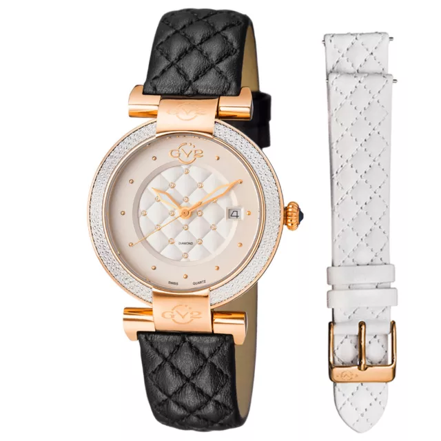 GV2 GEVRIL BERLETTA Womens Diamond Swiss Quartz Black Leather