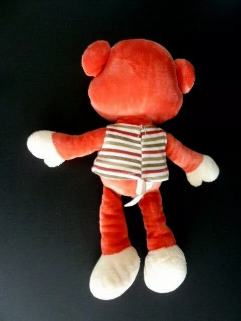 *. DOUDOU PELUCHE TAPE A L'OEIL SINGE ROUGE ORANGE TEE SHIRT RAYE 28cm  NEUF * 2