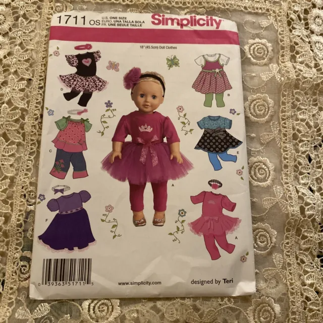 Simplicity 1711 Sewing Pattern 18" Doll Costume Dresses Fits American Girl Dolls
