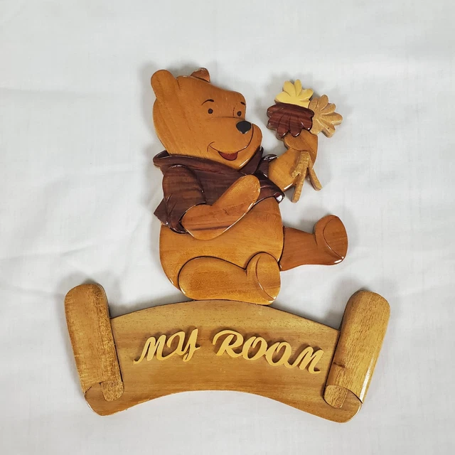 VINTAGE WINNIE THE Pooh Honey Intarsia Wood Carving Decor Disney