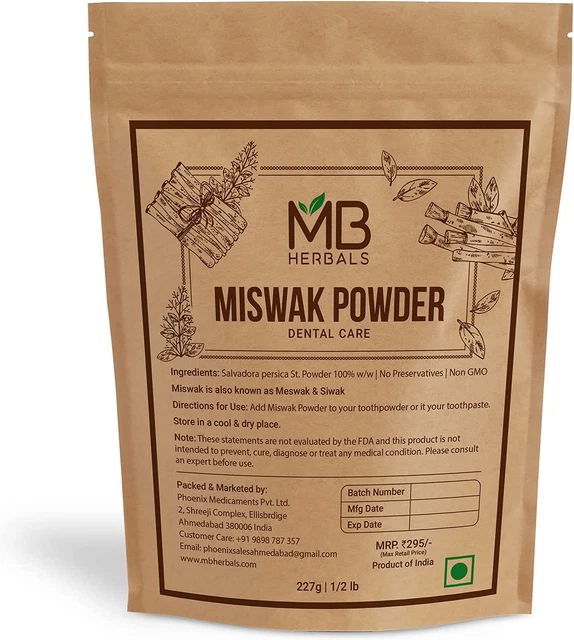 MB Herbals Miswak Powder 227 Gram (8 Oz) | 100% Pure Siwak Powder | Salvarado Pe