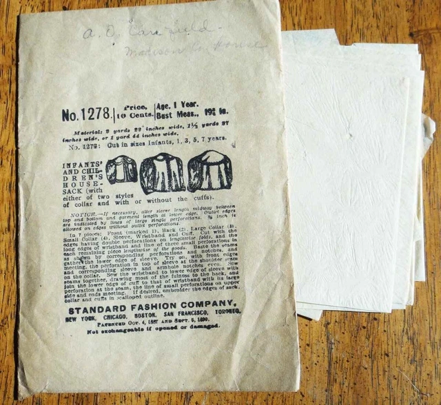 antique STANDARD FASHION CO SEWING PATTERN #1278 INFANT CHILD HOUSE SACK sz 1yr