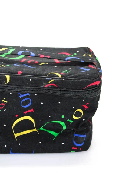 Christian Dior Womens Multicolored Logo Polka Dot Cosmetic Case Black Canvas 2