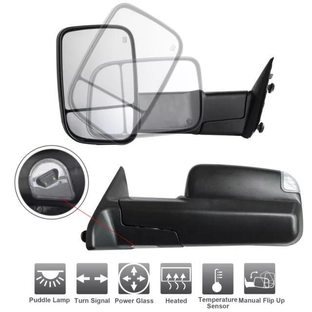 Power Heated Turn Signal Towing Mirrors For 09-18 Dodge Ram 1500 2500 3500 700 2