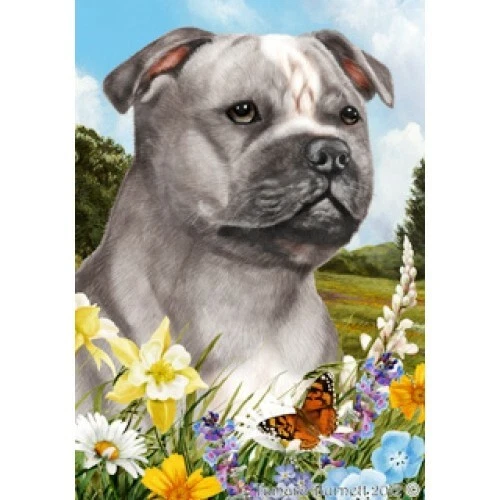Summer House Flag - Blue and White Staffordshire Bull Terrier 18248